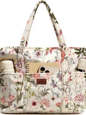 Aesthetic Corduroy Tote Bag - Large Travel Tote Bag for Women with Zipper, Multi